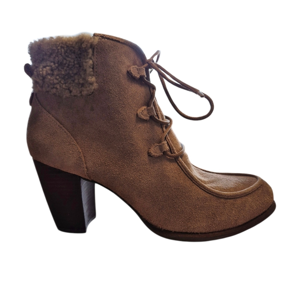 UGG Analise Shearling Trim Suede Lace Up 3" Heeled  Bootie Size 11